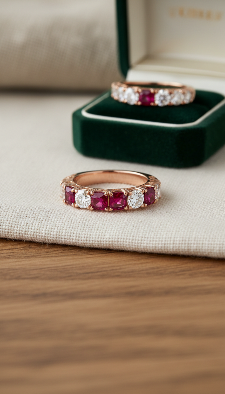 Vintage-Inspired Ruby and Diamond Band