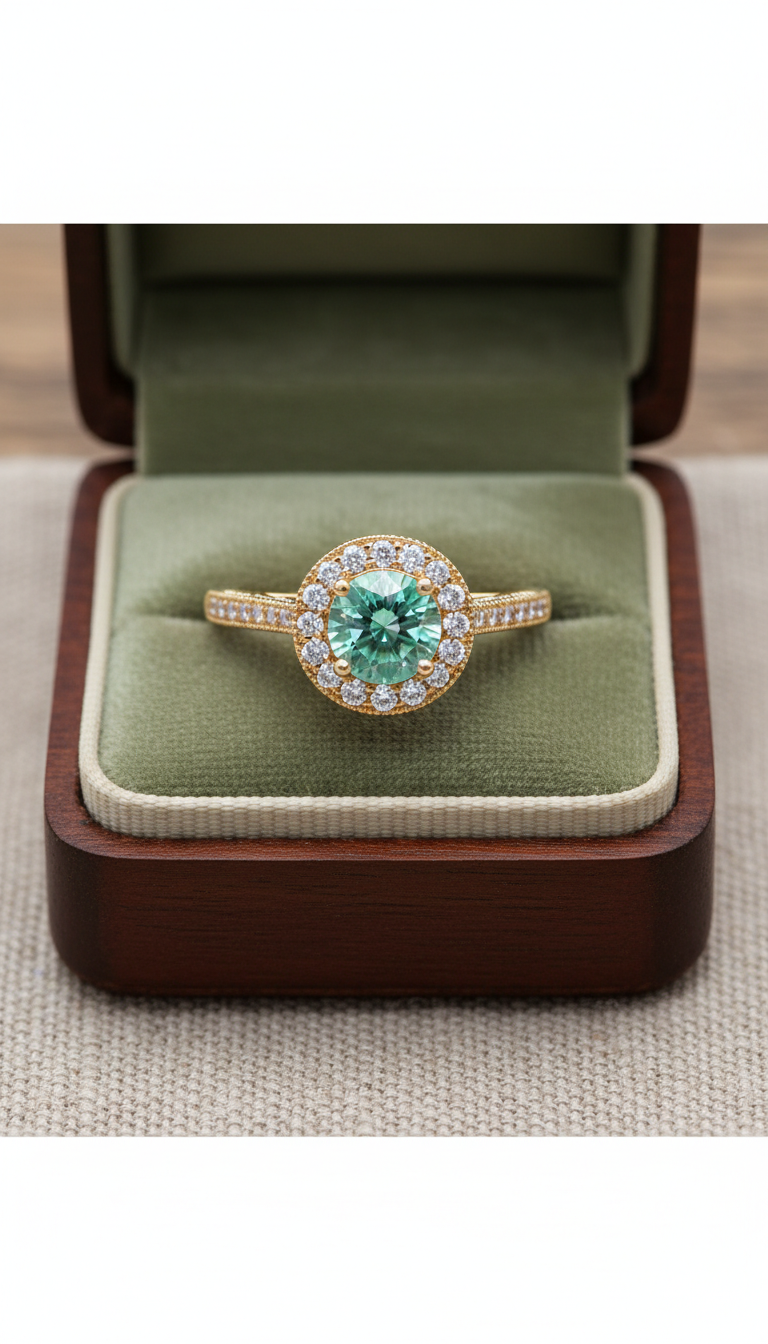 Emerald Halo Ring in 18k Gold